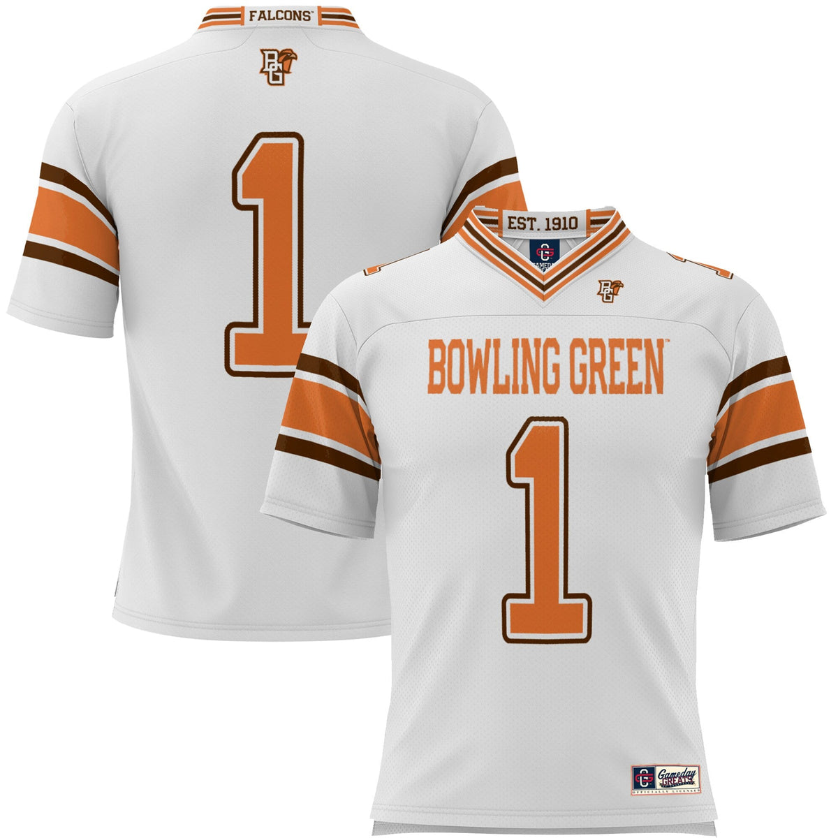#1 Bowling Green St. Falcons Endzone Football Jersey - White product image 2, provided for visual reference and product