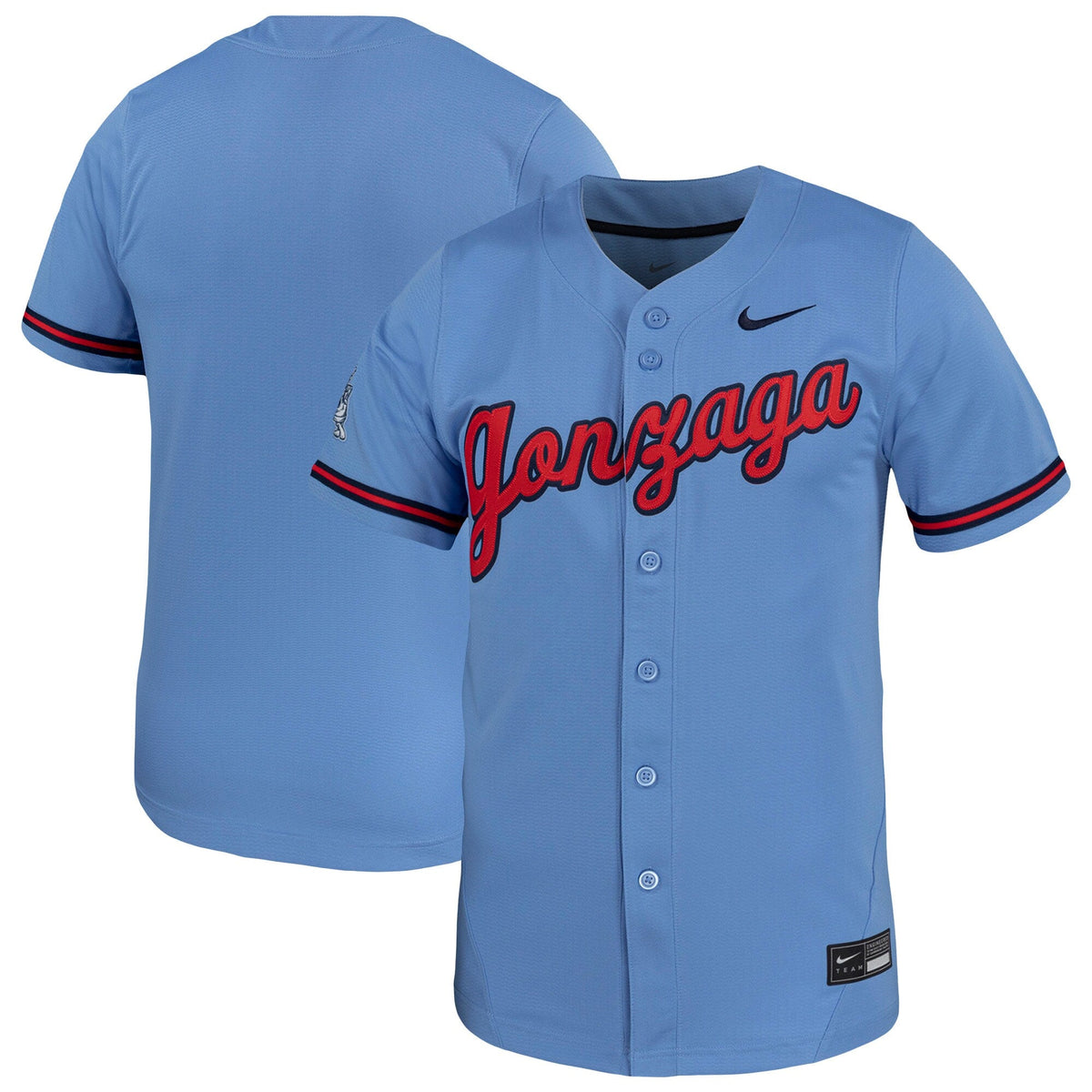 Light Blue Gonzaga Bulldogs Replica Baseball Jersey product image 1, provided for visual reference and product detail review