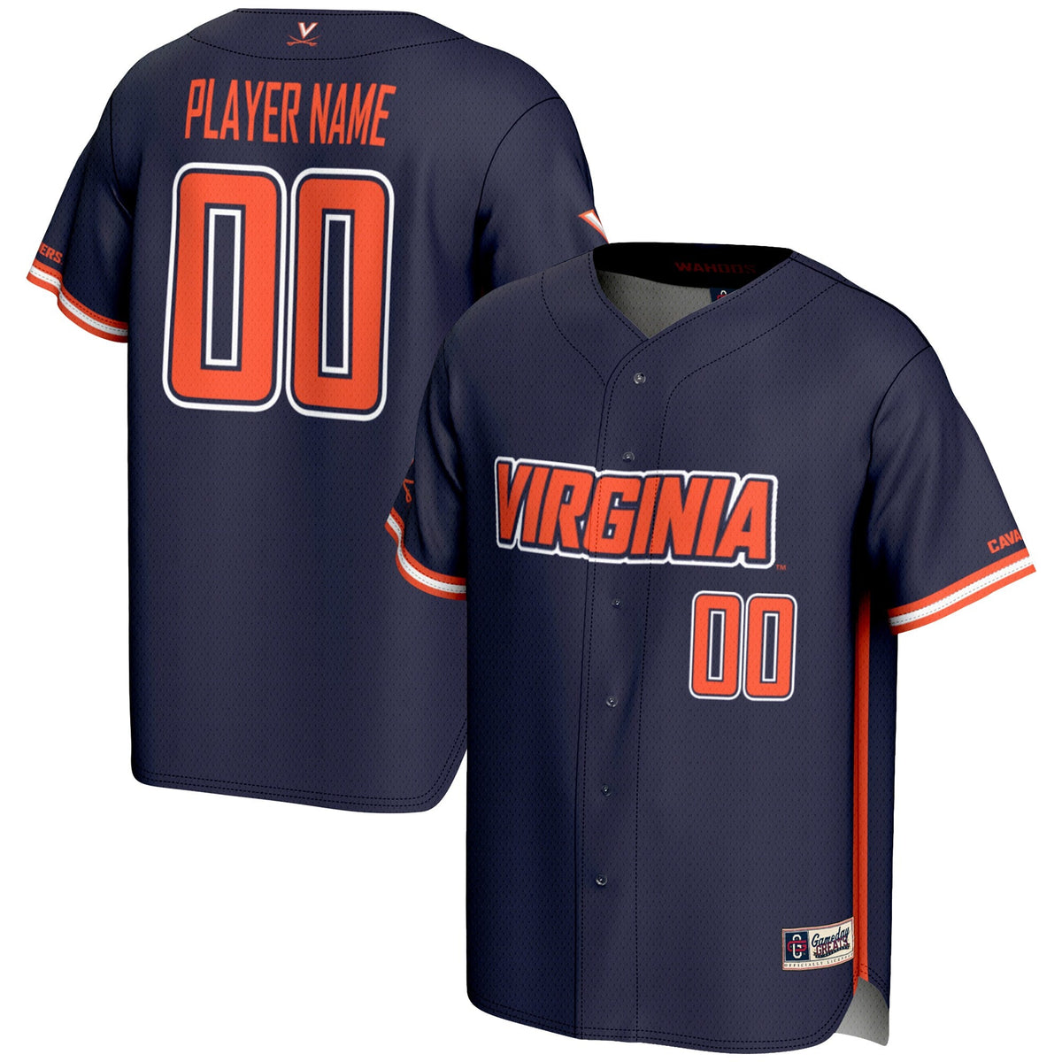 Virginia Cavaliers NIL Pick-A-Player Lightweight Baseball Jersey - Navy product image 2, provided for visual reference and