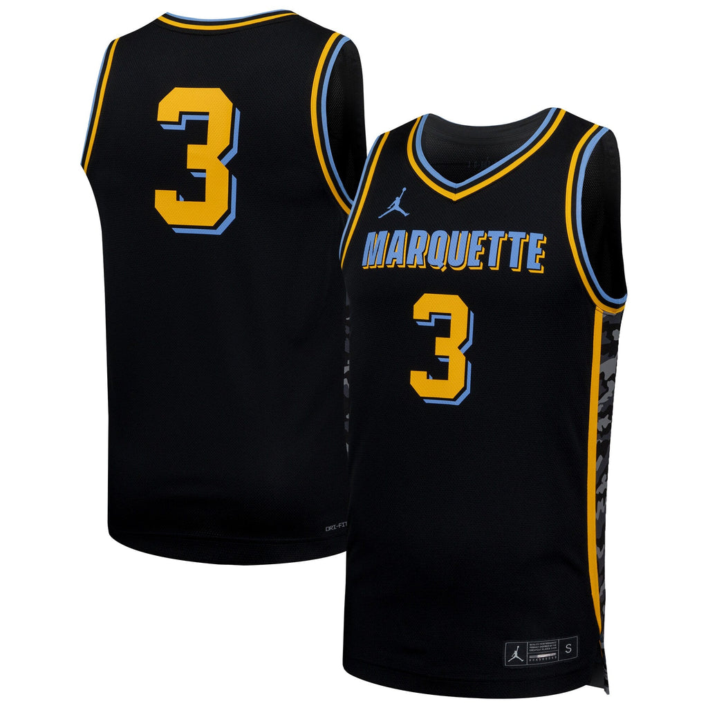 #3 Black Marquette Golden Eagles Replica Basketball Jersey product image 1, provided for visual reference and product detail