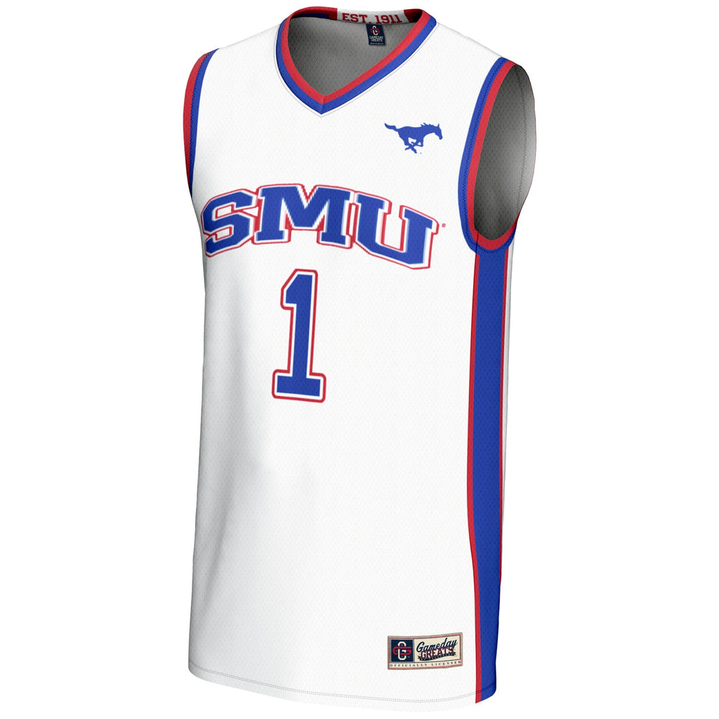#1 SMU Mustangs Lightweight Basketball Jersey - White product image 3, provided for visual reference and product detail