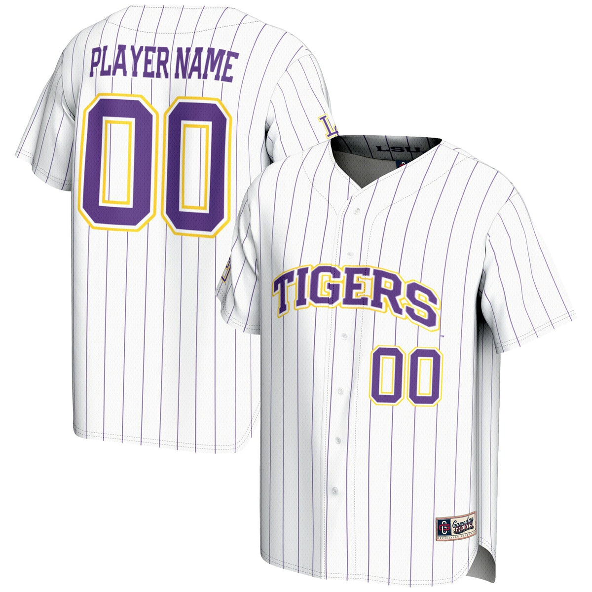 LSU Tigers NIL Pick-A-Player Lightweight Baseball Jersey - White product image 2, provided for visual reference and product