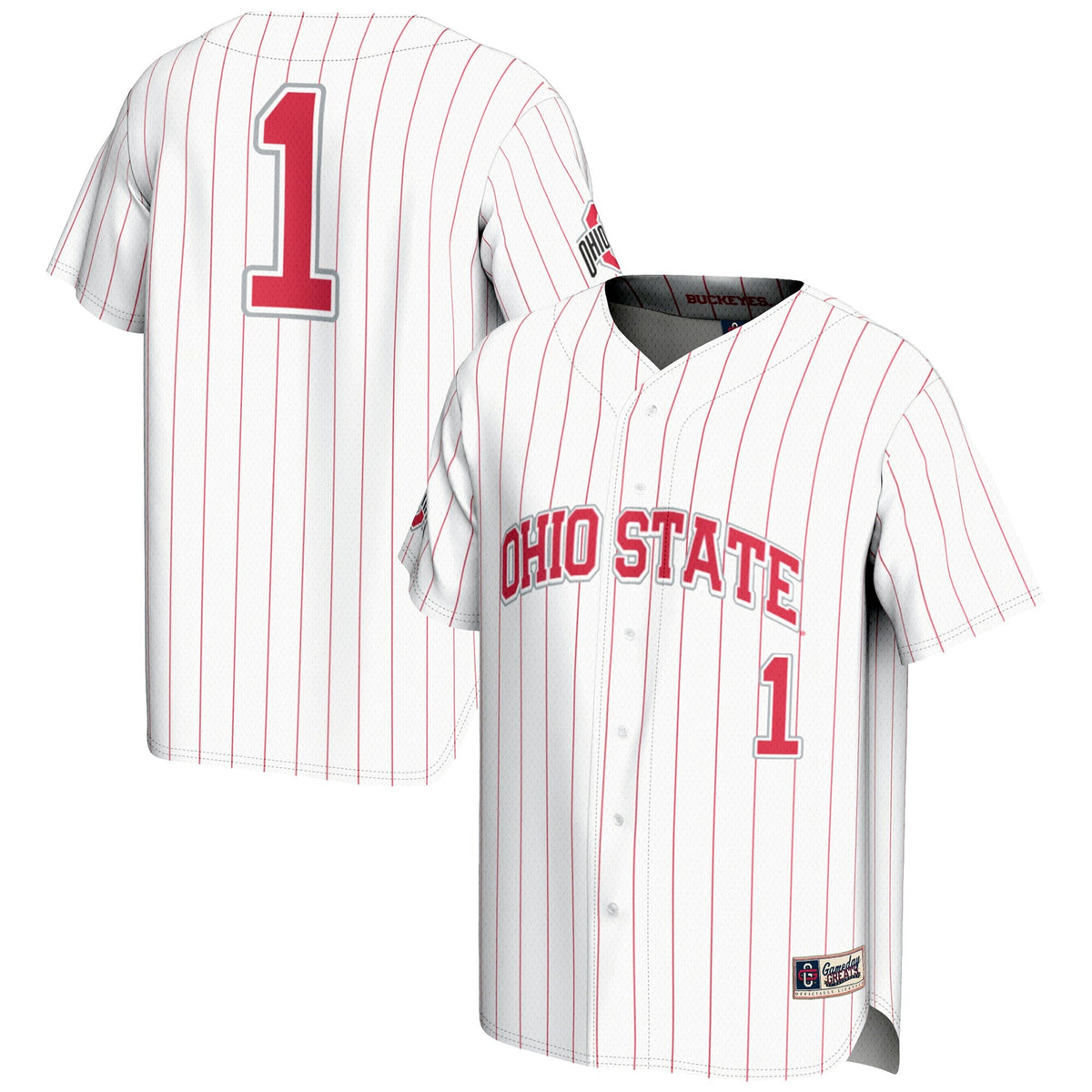 #1 Ohio State Buckeyes Lightweight Baseball Jersey - White product image 2, provided for visual reference and product detail