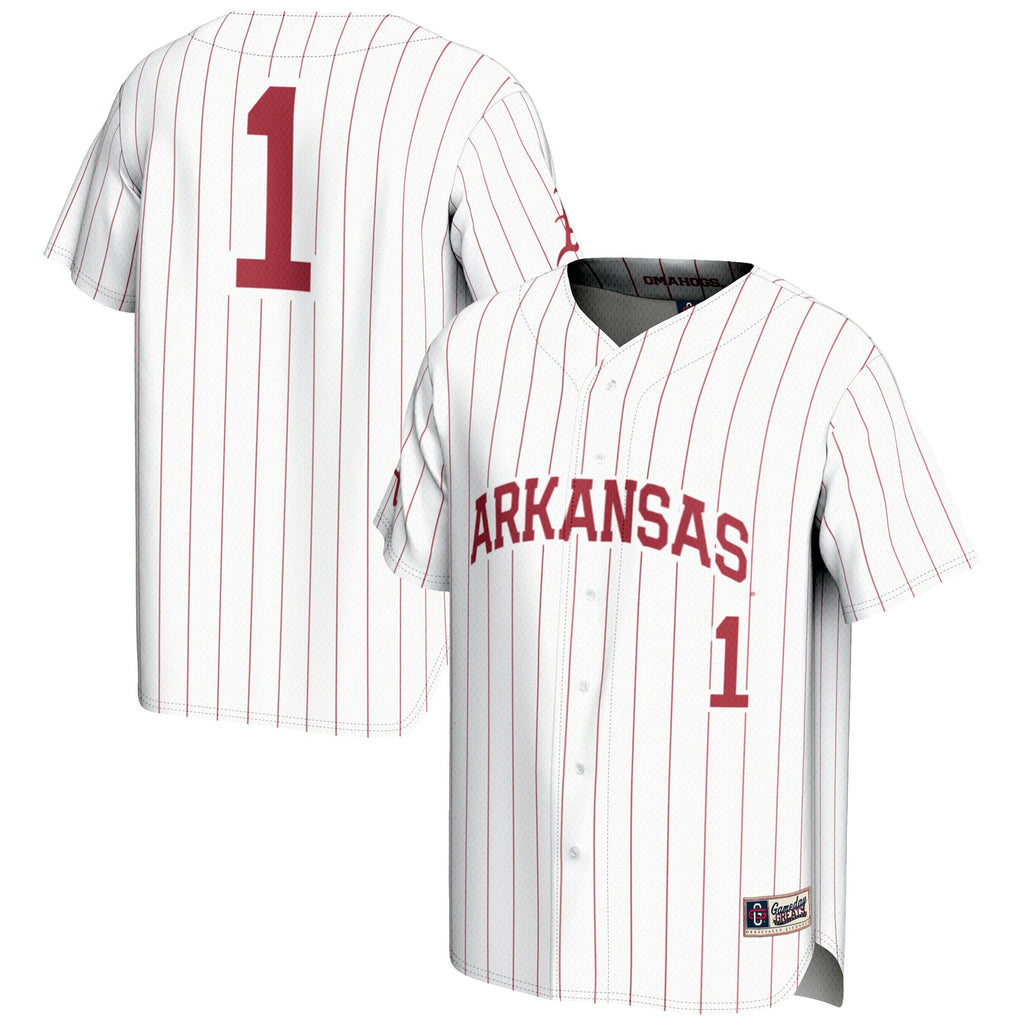 #1 Arkansas Razorbacks Lightweight Baseball Jersey - White product image 2, provided for visual reference and product detail