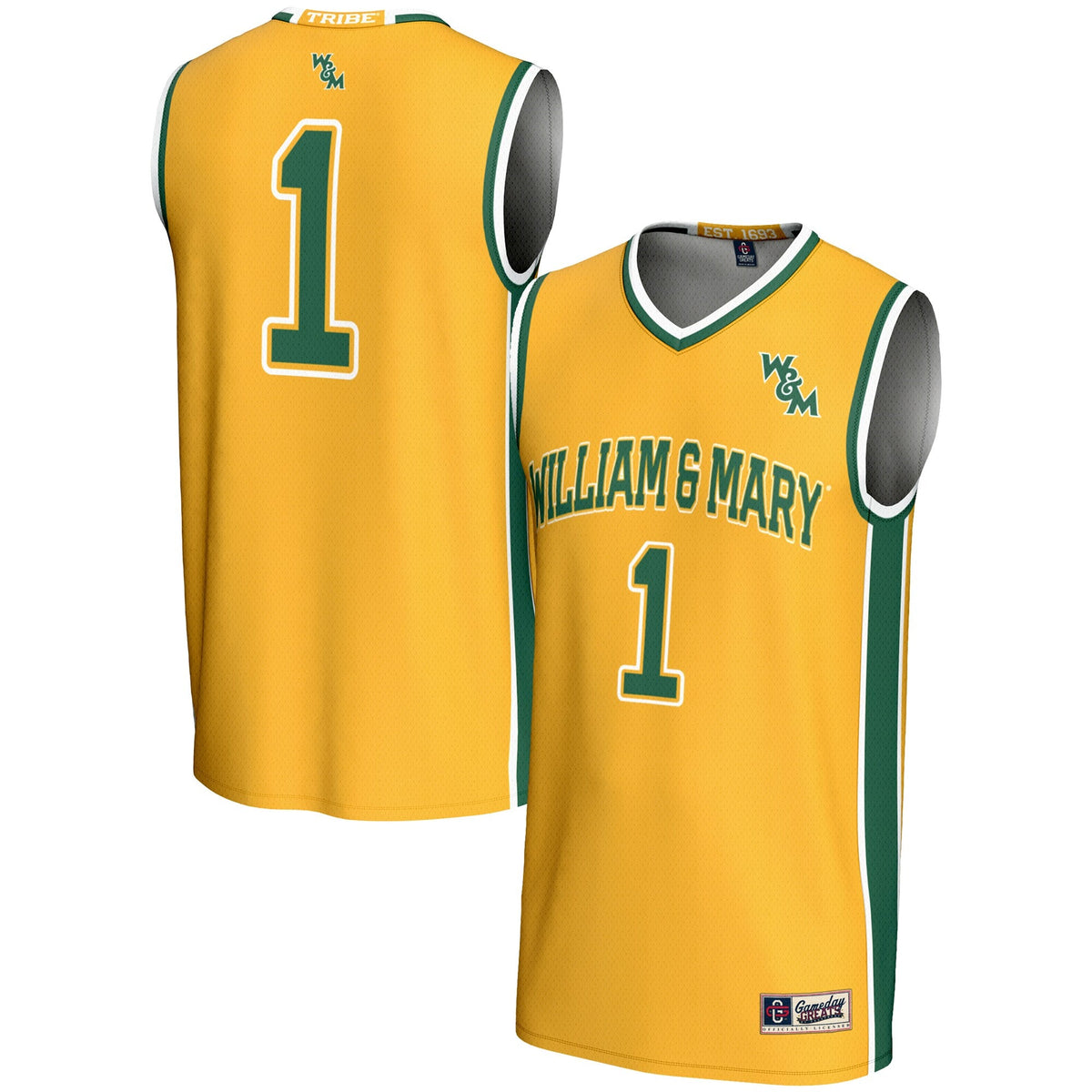 #1 William & Mary Tribe Lightweight Basketball Jersey - Gold product image 1, provided for visual reference and product