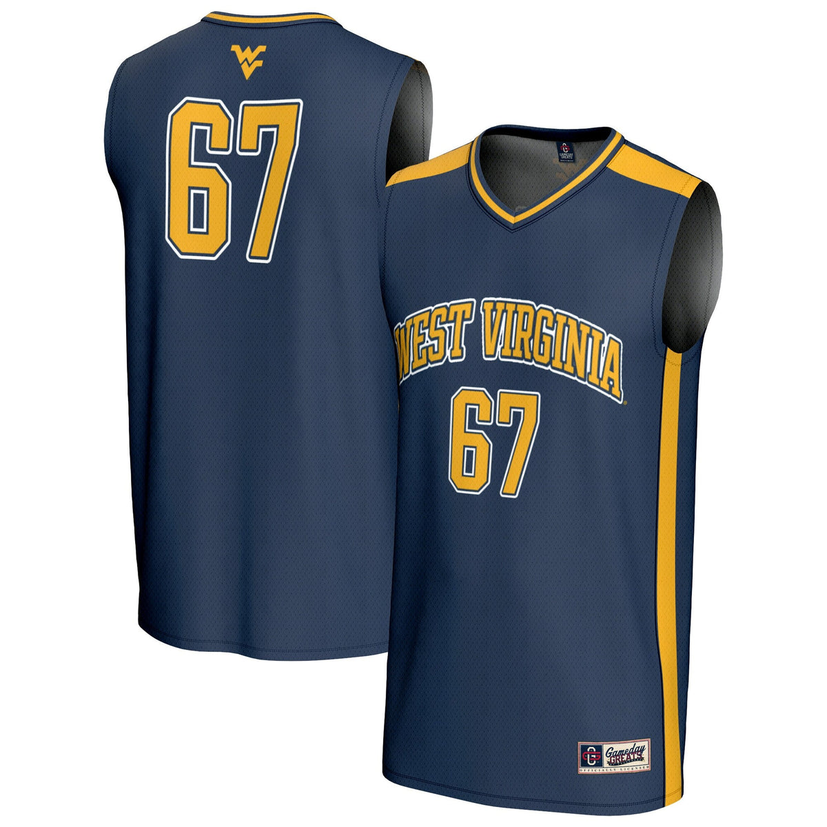 #67 West Virginia Mountaineers Lightweight Basketball Jersey - Navy product image 2, provided for visual reference and