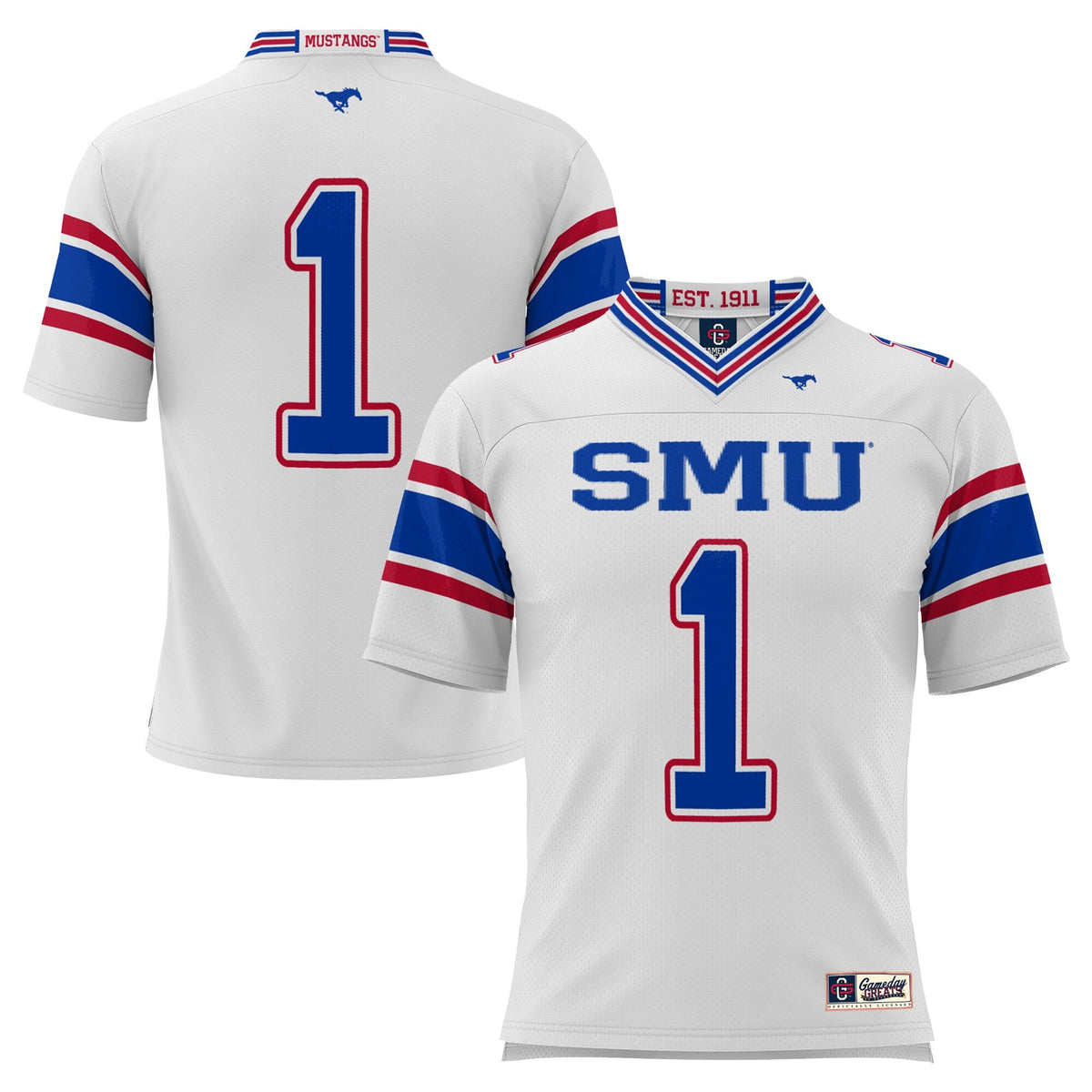 #1 SMU Mustangs Endzone Football Jersey - White product image 2, provided for visual reference and product detail review