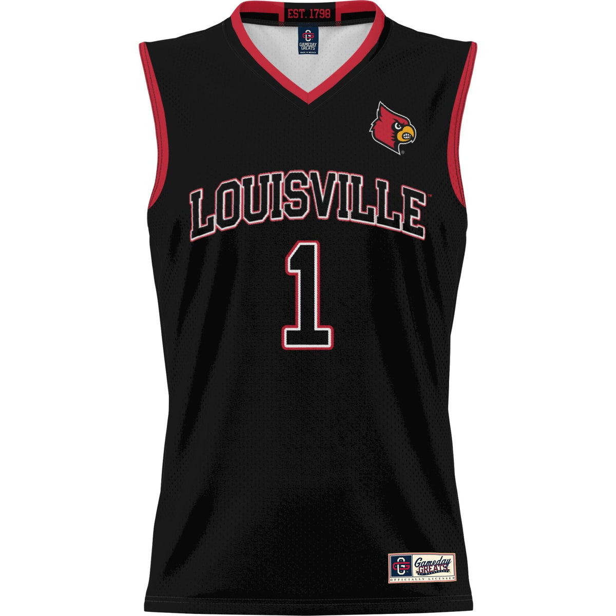 #1 Louisville Cardinals Lightweight Basketball Jersey - Black product image 2, provided for visual reference and product