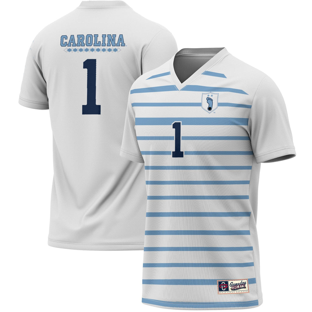 #1 North Carolina Tar Heels Lightweight Soccer Fashion Jersey - White product image 1, provided for visual reference and