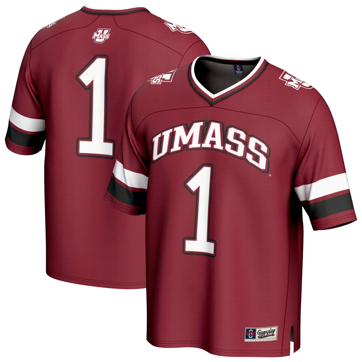 #1 UMass Minutemen Lightweight Collegiate Football Fashion Jersey - Maroon product image 2, provided for visual reference