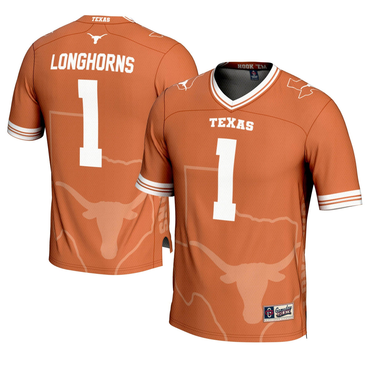 #1 Texas Longhorns Icon Print Football Fashion Jersey - Texas Orange product image 1, provided for visual reference and