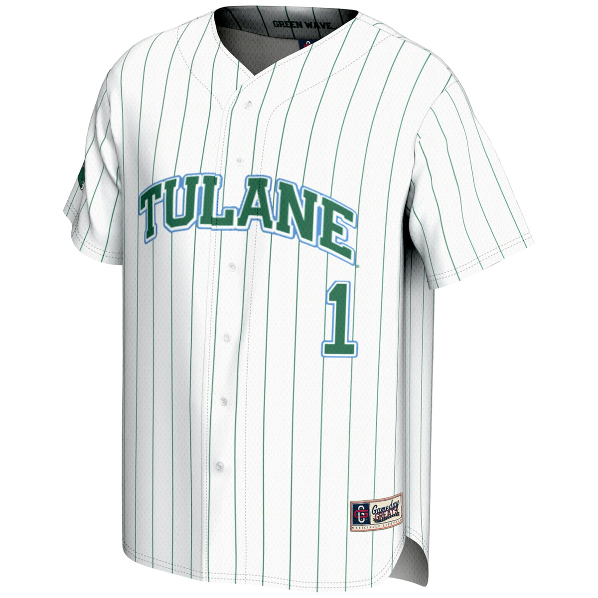 #1 Tulane Green Wave Lightweight Baseball Jersey - White product image 3, provided for visual reference and product detail