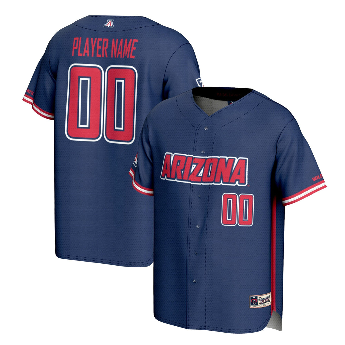 Arizona Wildcats NIL Pick-A-Player Lightweight Baseball Jersey - Navy product image 2, provided for visual reference and