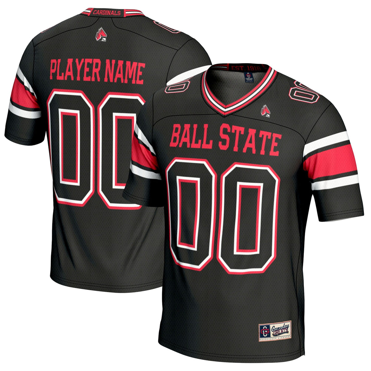Ball State Cardinals NIL Pick-A-Player Football Jersey - Black product image 1, provided for visual reference and product