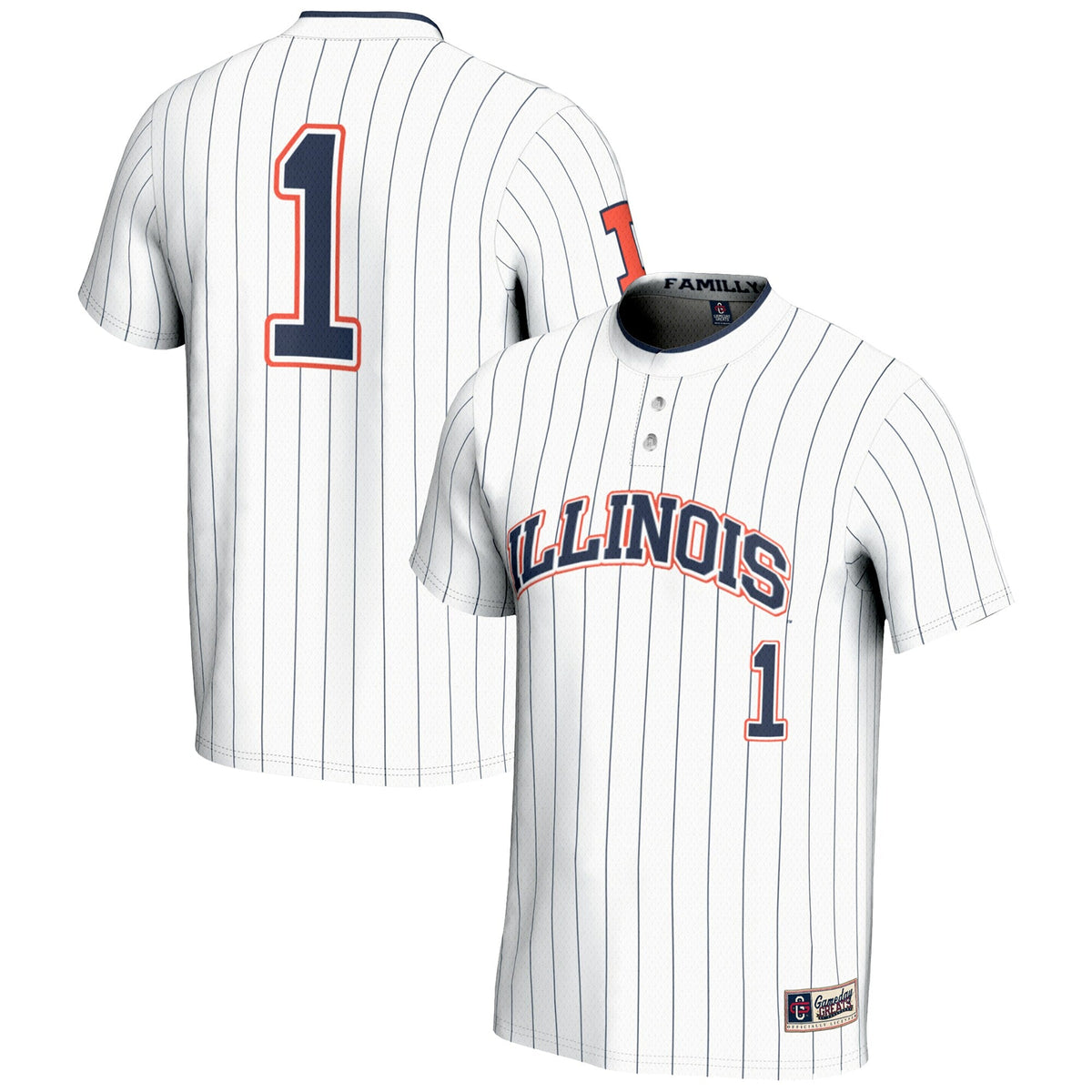 #1 Illinois Fighting Illini Lightweight Softball Jersey - White product image 1, provided for visual reference and product