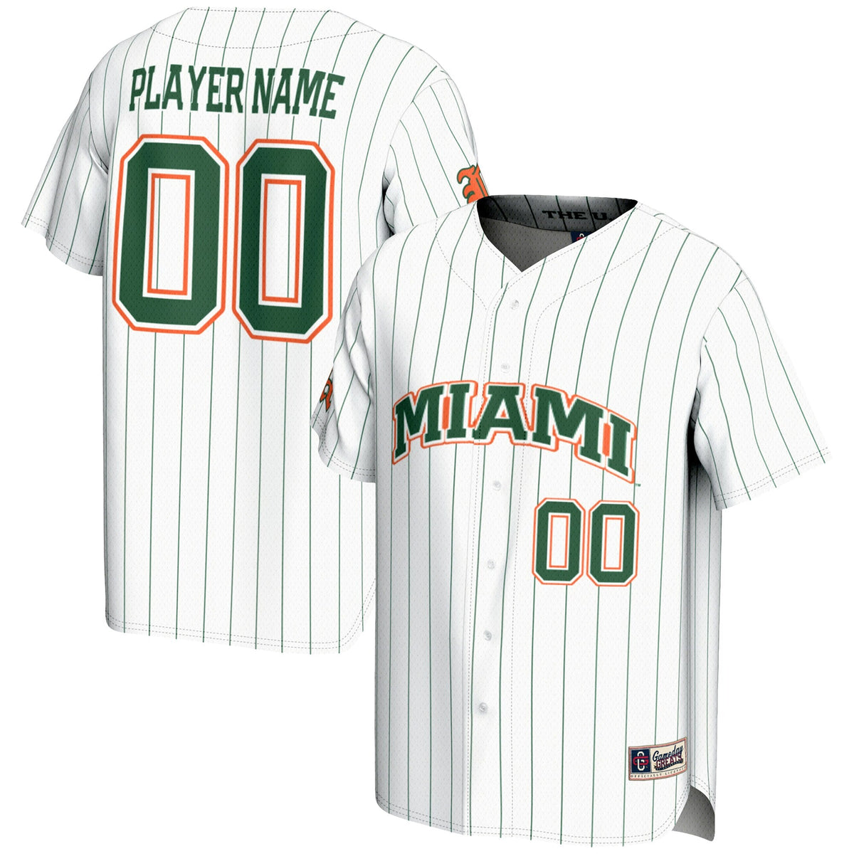 Miami Hurricanes NIL Pick-A-Player Lightweight Baseball Jersey - White product image 2, provided for visual reference and