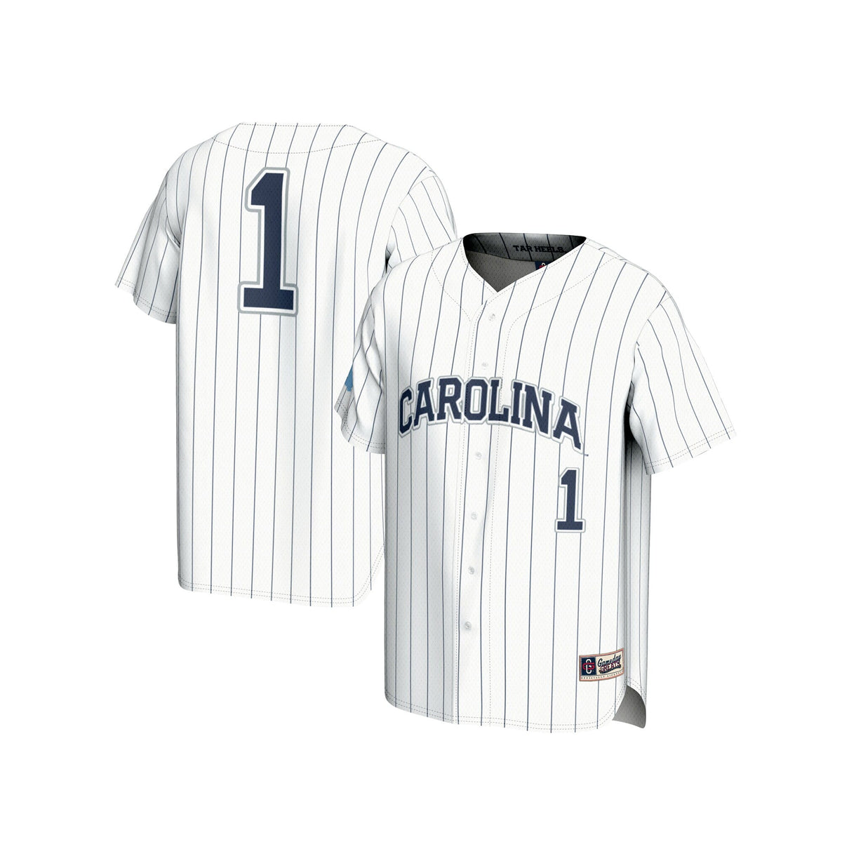 #1 North Carolina Tar Heels Lightweight Baseball Fashion Jersey - White product image 2, provided for visual reference and