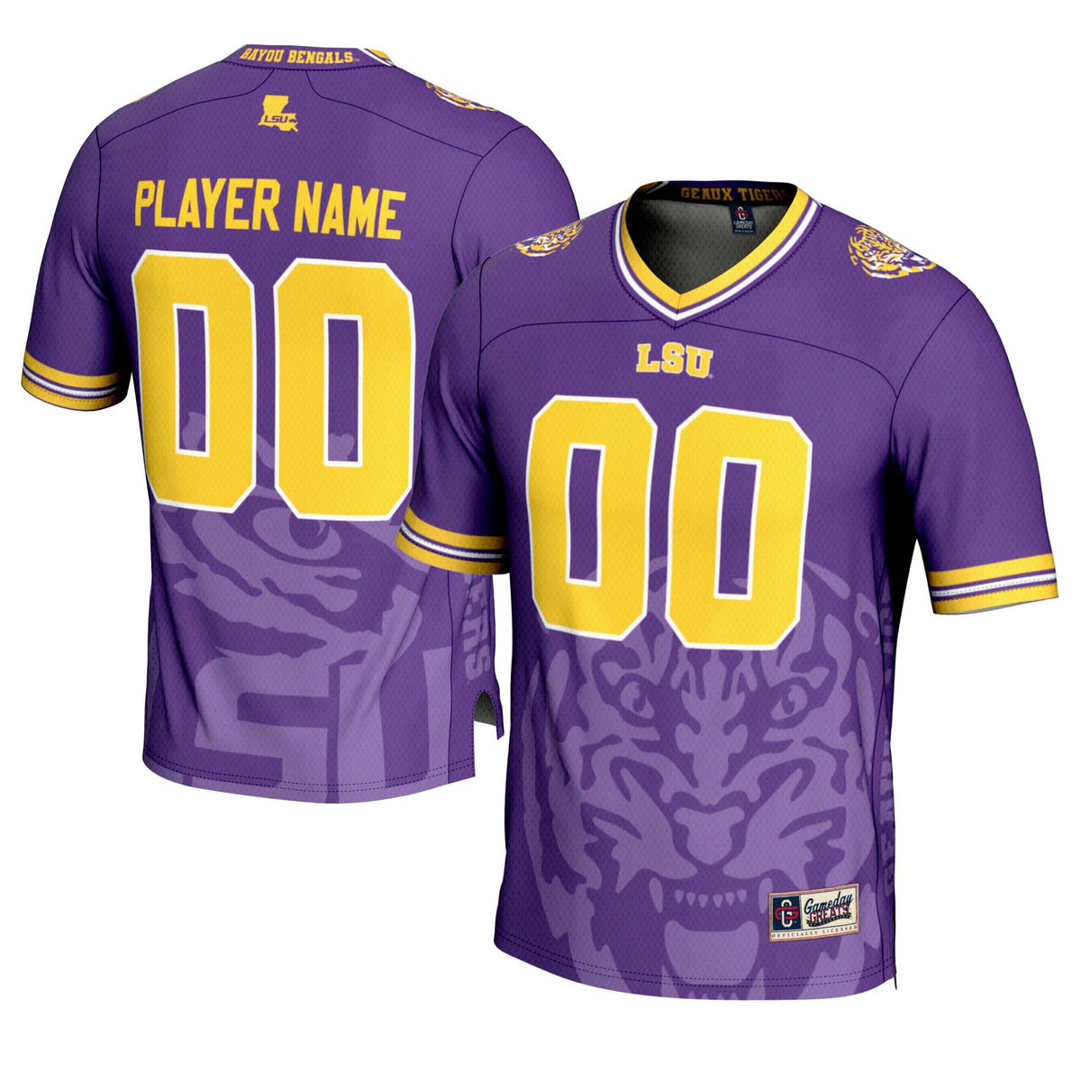 LSU Tigers Icon Print NIL Pick-A-Player Football Jersey - Purple product image 1, provided for visual reference and product
