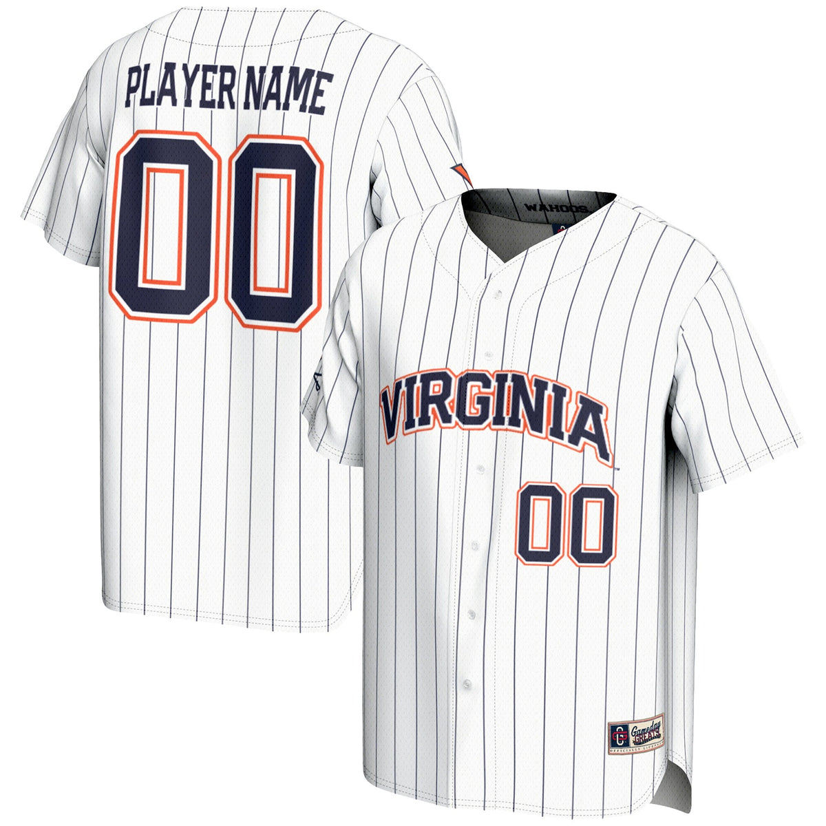 Virginia Cavaliers NIL Pick-A-Player Lightweight Baseball Jersey - White product image 2, provided for visual reference and