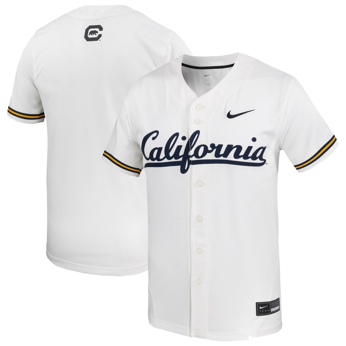 White Cal Bears Replica Baseball Jersey product image 2, provided for visual reference and product detail review