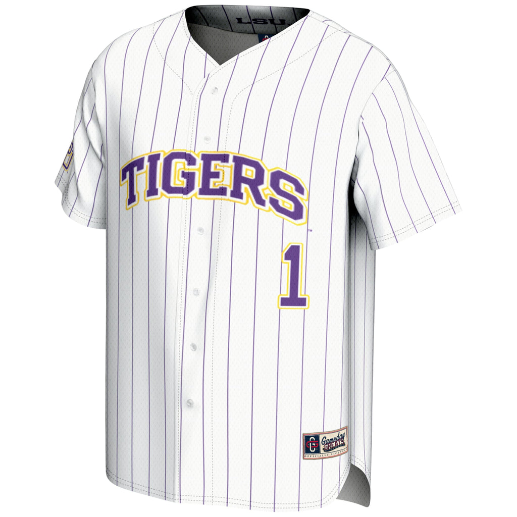 #1 LSU Tigers Lightweight Baseball Jersey - White product image 3, provided for visual reference and product detail review
