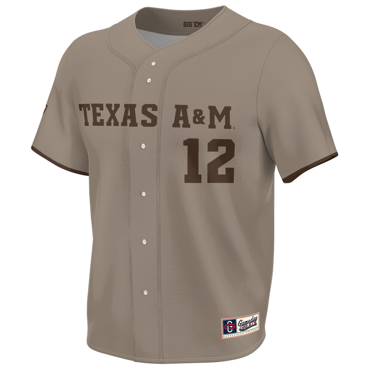 Texas A&M Aggies Corps of Cadet Lightweight Baseball Jersey - Khaki product image 3, provided for visual reference and