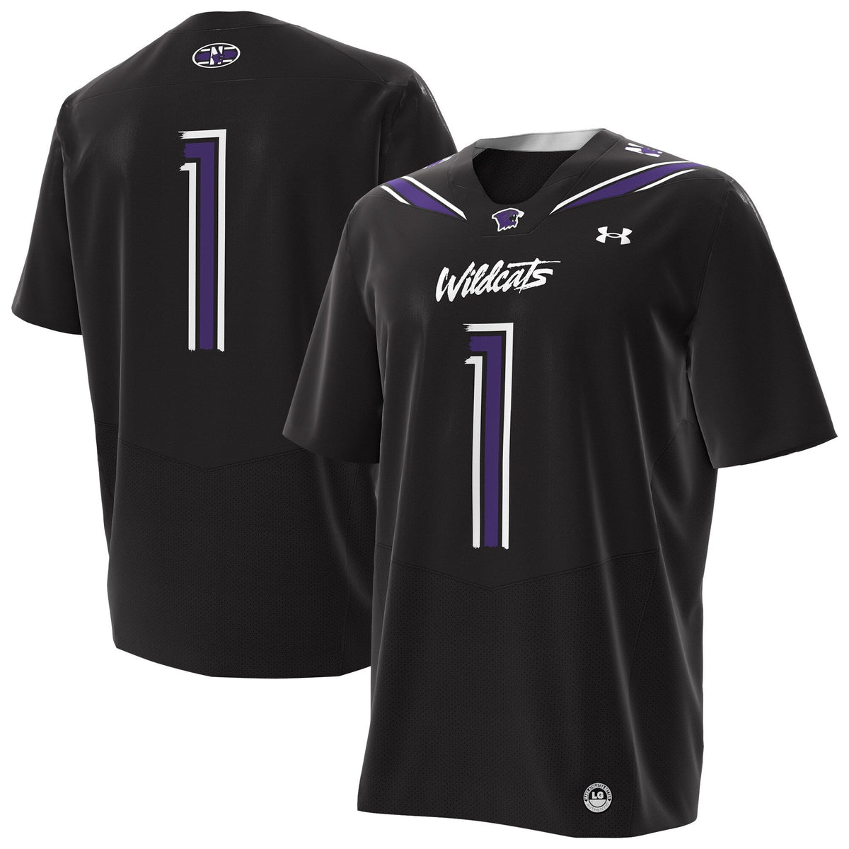 #1 Northwestern Wildcats Alternate Replica Football Jersey - Black product image 2, provided for visual reference and