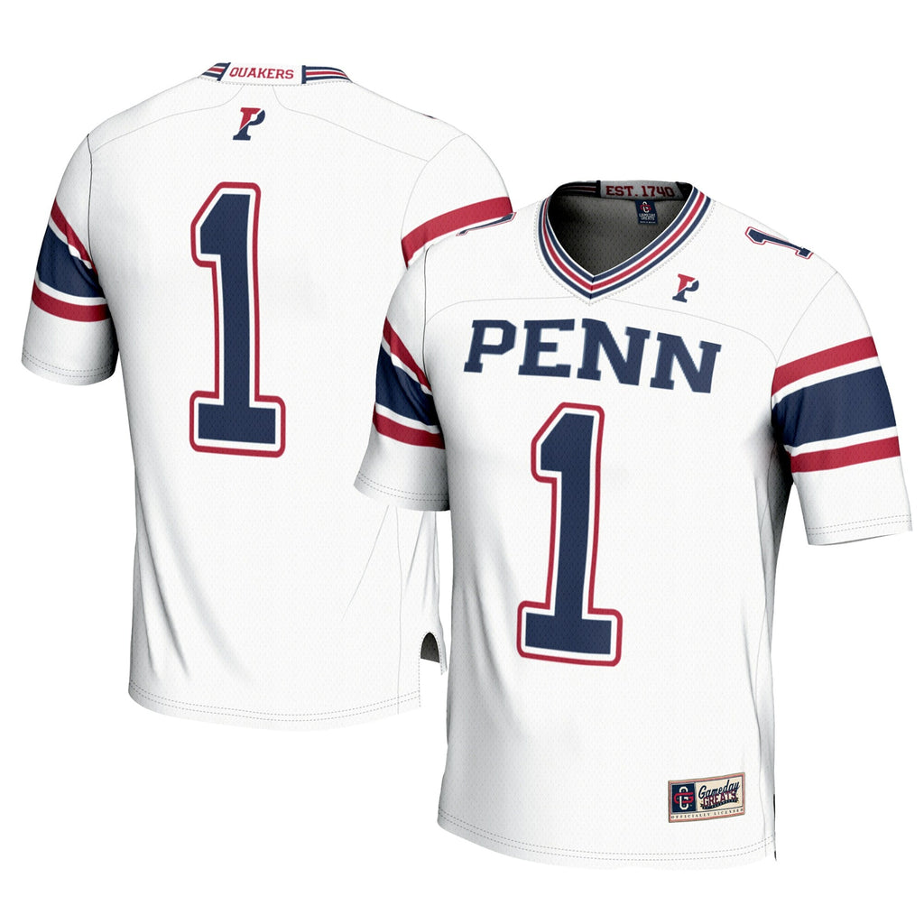 #1 Pennsylvania Quakers Football Jersey - White product image 1, provided for visual reference and product detail review