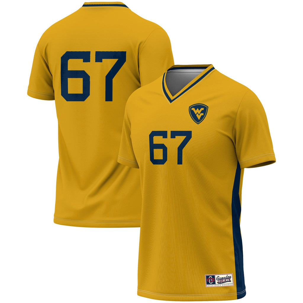 #1 West Virginia Mountaineers Lightweight Soccer Fashion Jersey - Gold product image 2, provided for visual reference and
