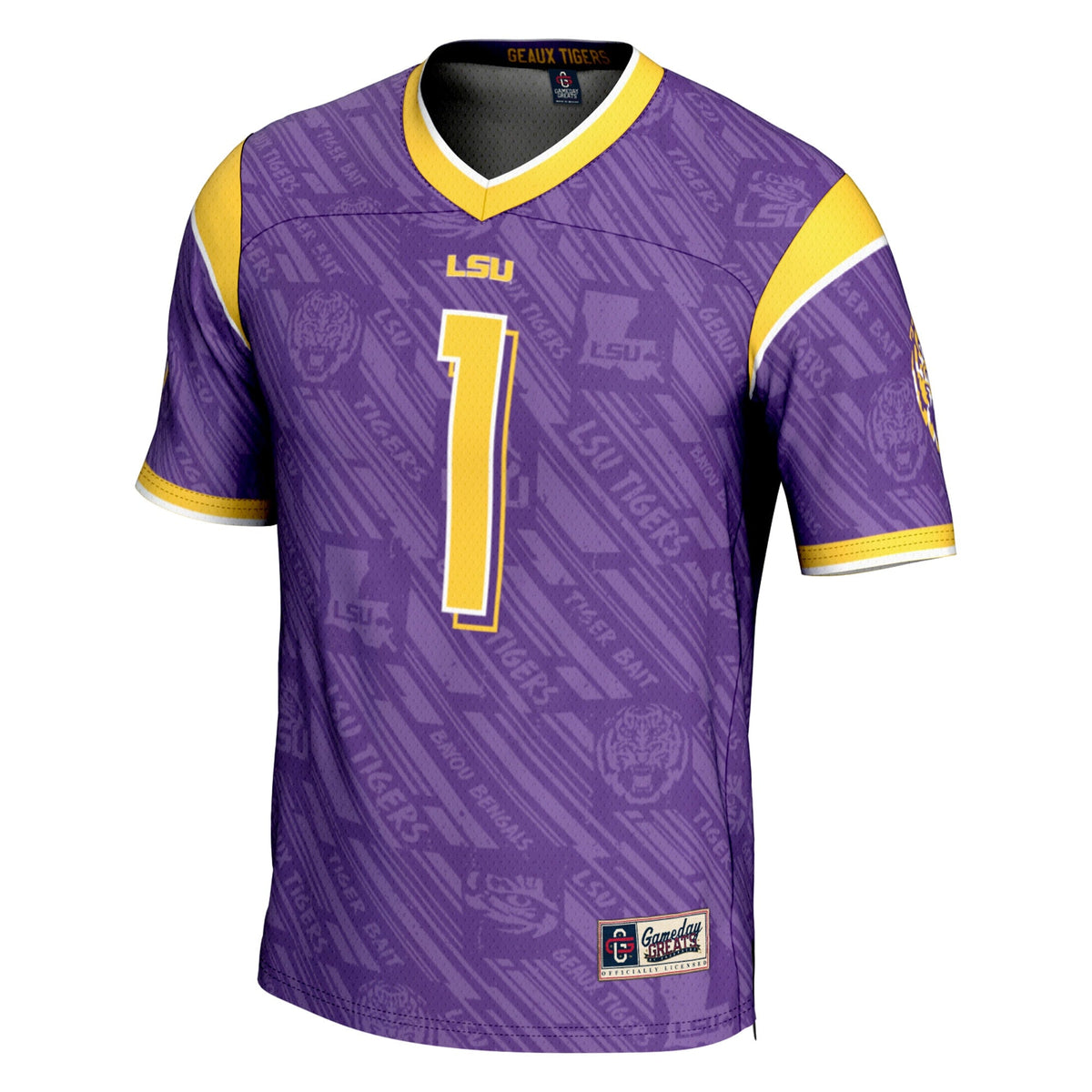 LSU Tigers #1 Purple Highlight Print Football Fashion Jersey product image 3, provided for visual reference and product