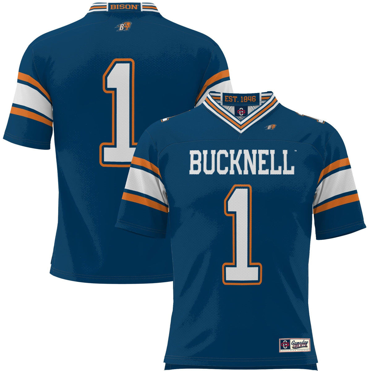 #1 Bucknell Bison Endzone Football Jersey - Blue product image 2, provided for visual reference and product detail review