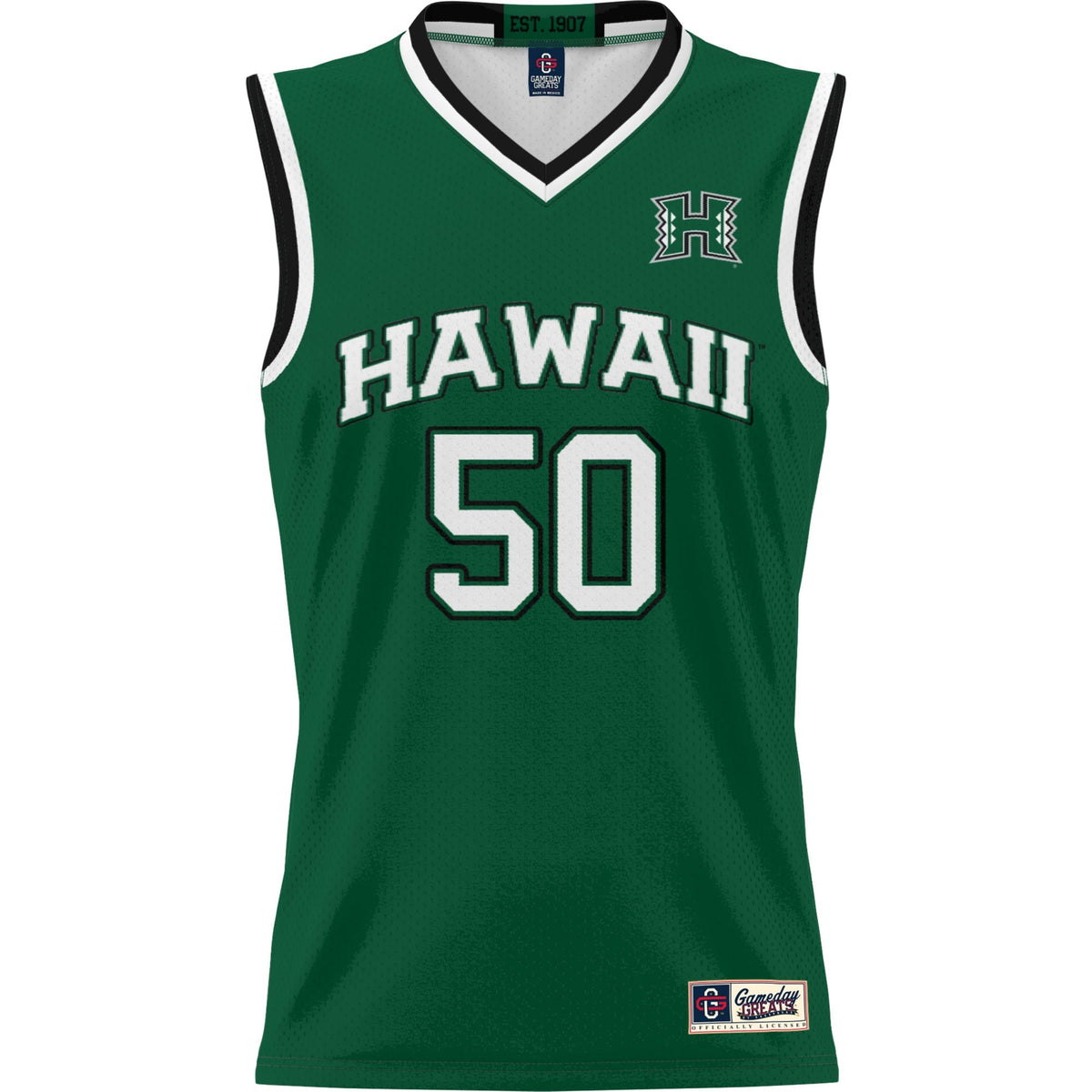 #50 Hawaii Rainbow Warriors Lightweight Basketball Jersey - Green product image 2, provided for visual reference and product