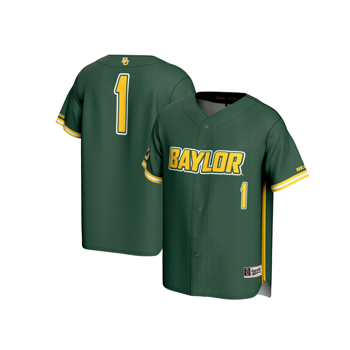 #1 Baylor Bears Lightweight Baseball Fashion Jersey - Green product image 2, provided for visual reference and product