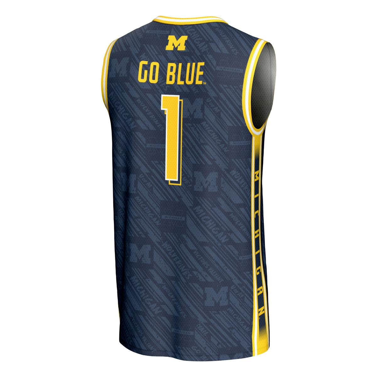 #1 Michigan Wolverines Highlight Print Lightweight Basketball Fashion Jersey - Navy product image 4, provided for visual