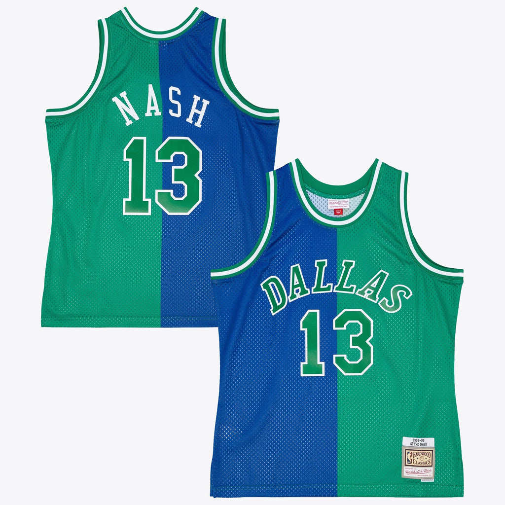 Dallas Mavericks Steve Nash 1998 Split Swingman Jersey - Blue/Green product image 1, provided for visual reference and