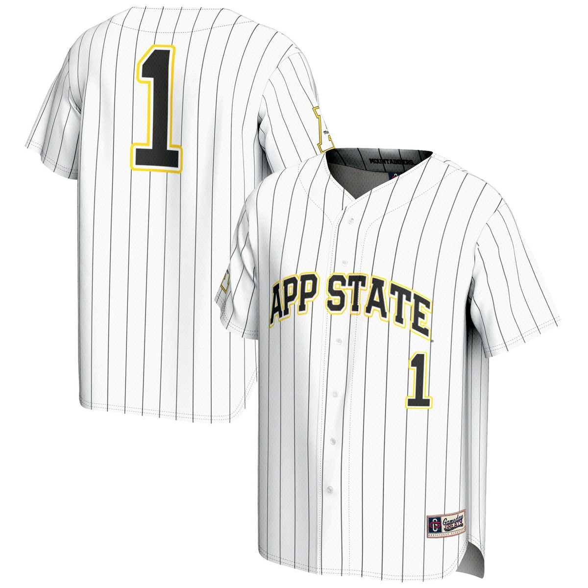 #1 Appalachian State Mountaineers Lightweight Baseball Jersey - White product image 1, provided for visual reference and