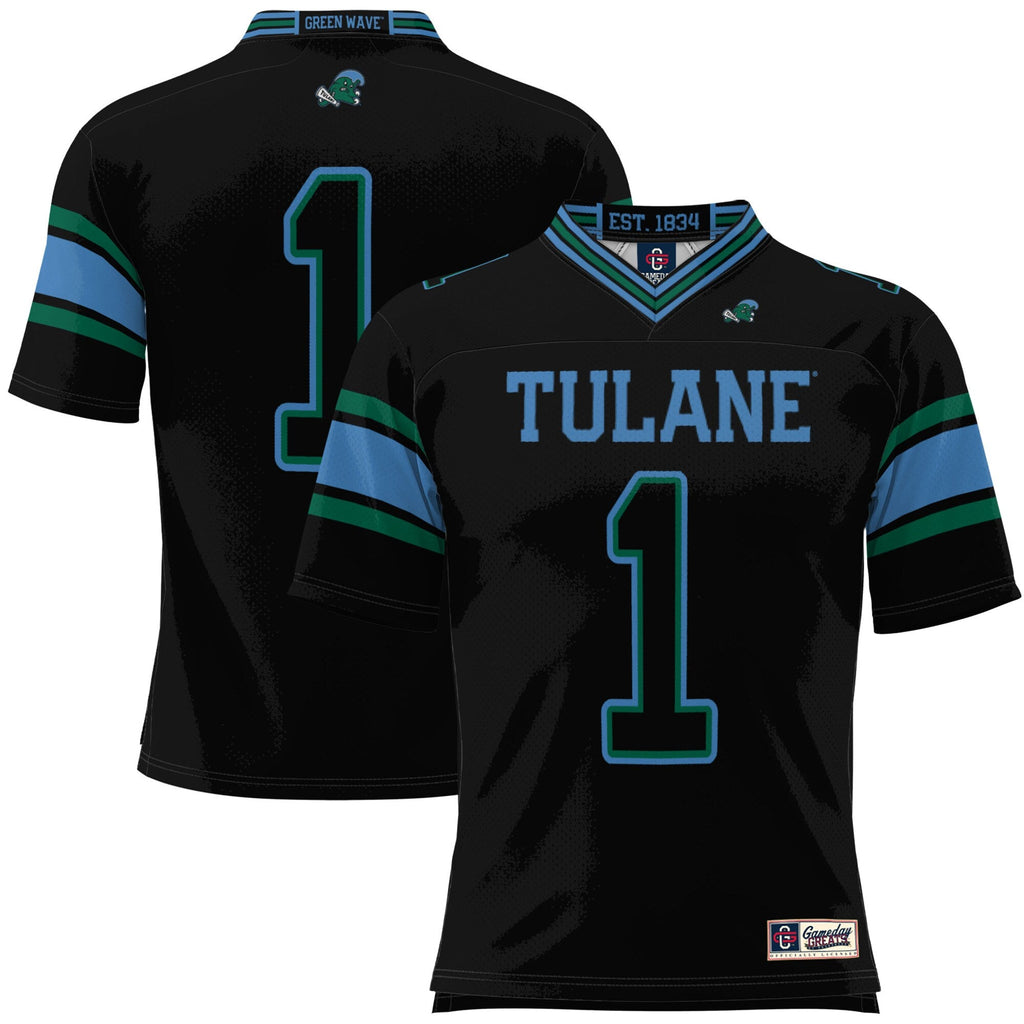#1 Tulane Green Wave Football Jersey - Black product image 1, provided for visual reference and product detail review