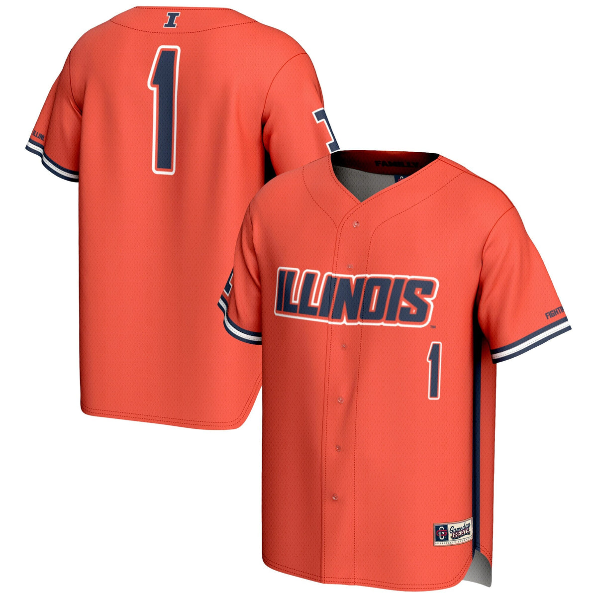 #1 Illinois Fighting Illini Lightweight Baseball Jersey - Orange product image 1, provided for visual reference and product