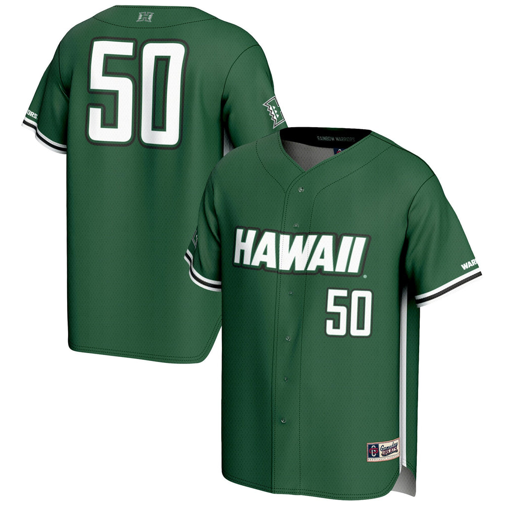 #1 Hawaii Rainbow Warriors Lightweight Baseball Jersey - Green product image 1, provided for visual reference and product