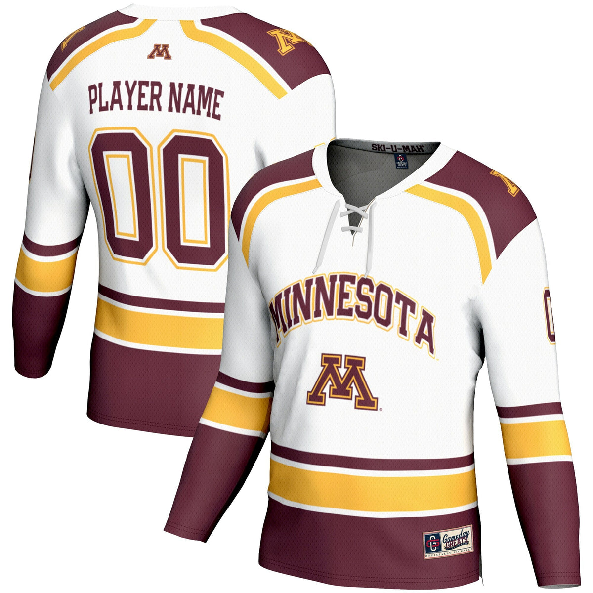 Minnesota Golden Gophers NIL Pick-A-Player Hockey Jersey - White product image 2, provided for visual reference and product