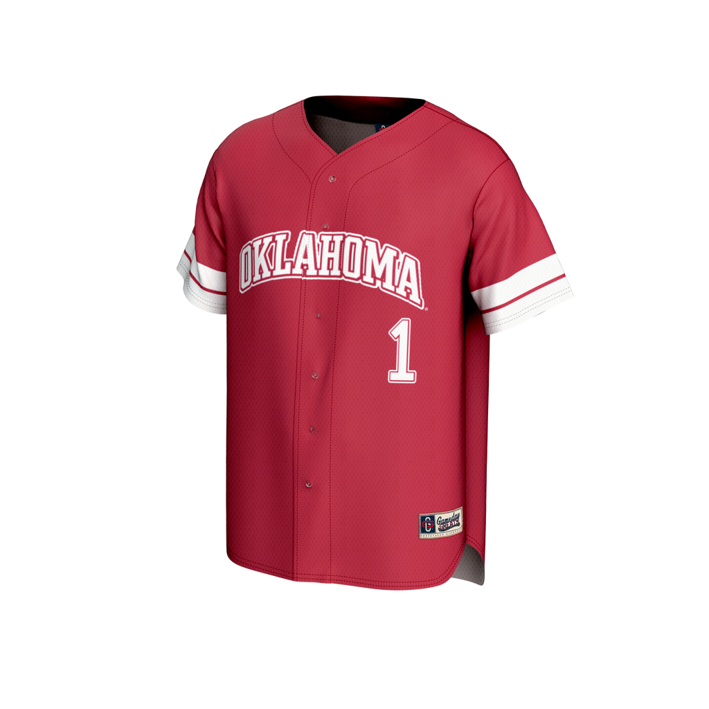 #1 Oklahoma Sooners Lightweight Collegiate Baseball Fashion Jersey - Crimson product image 3, provided for visual reference