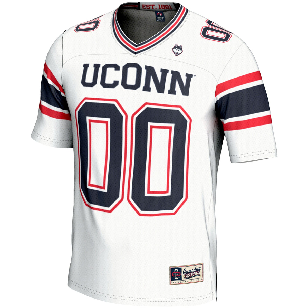 UConn Huskies NIL Pick-A-Player Football Jersey - White product image 3, provided for visual reference and product detail