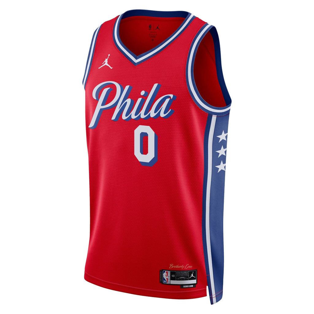 Philadelphia 76ers Statement Edition Swingman Jersey - Red - Tyrese Maxey product image 2, provided for visual reference and