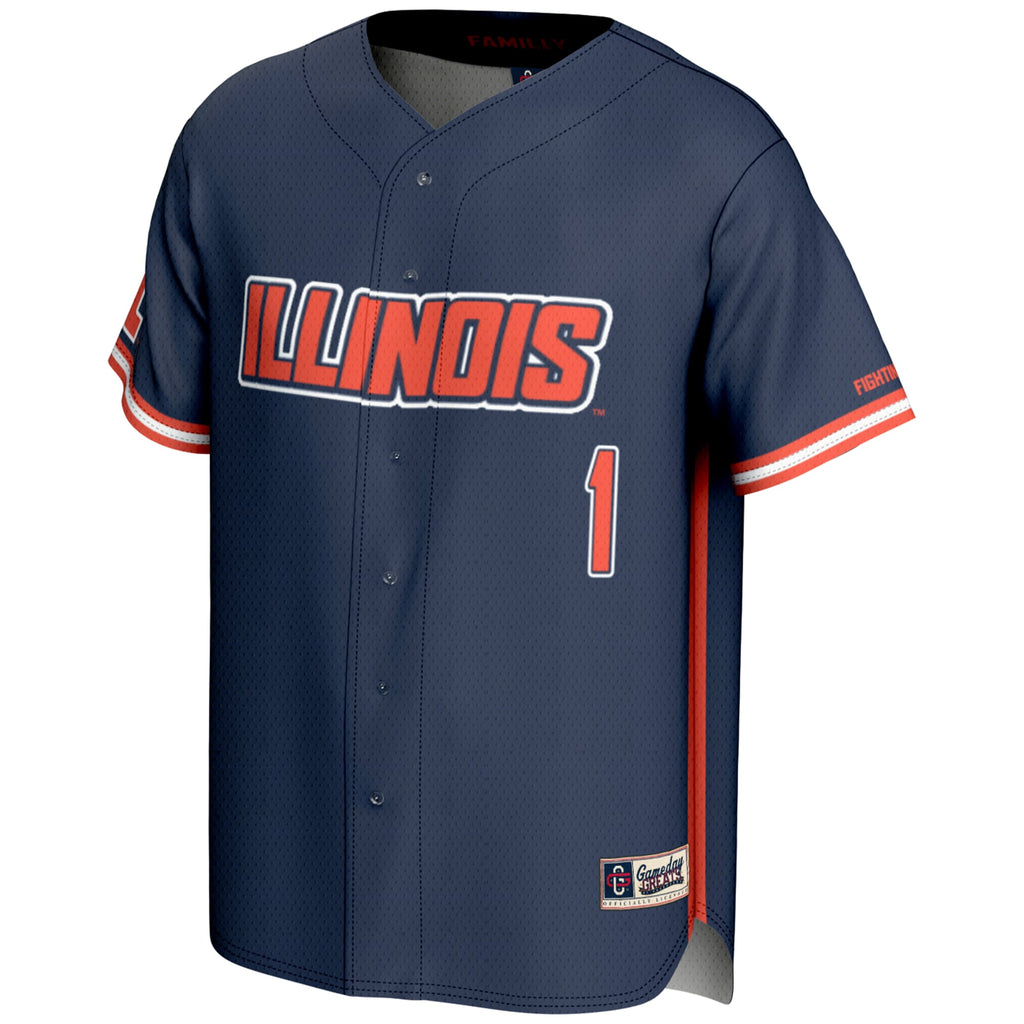 #1 Illinois Fighting Illini Lightweight Baseball Jersey - Navy product image 3, provided for visual reference and product