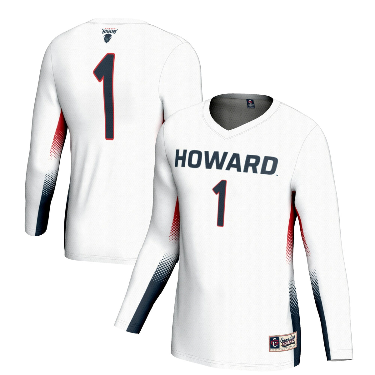 #1 Howard Bison Lightweight Volleyball Jersey - White product image 2, provided for visual reference and product detail