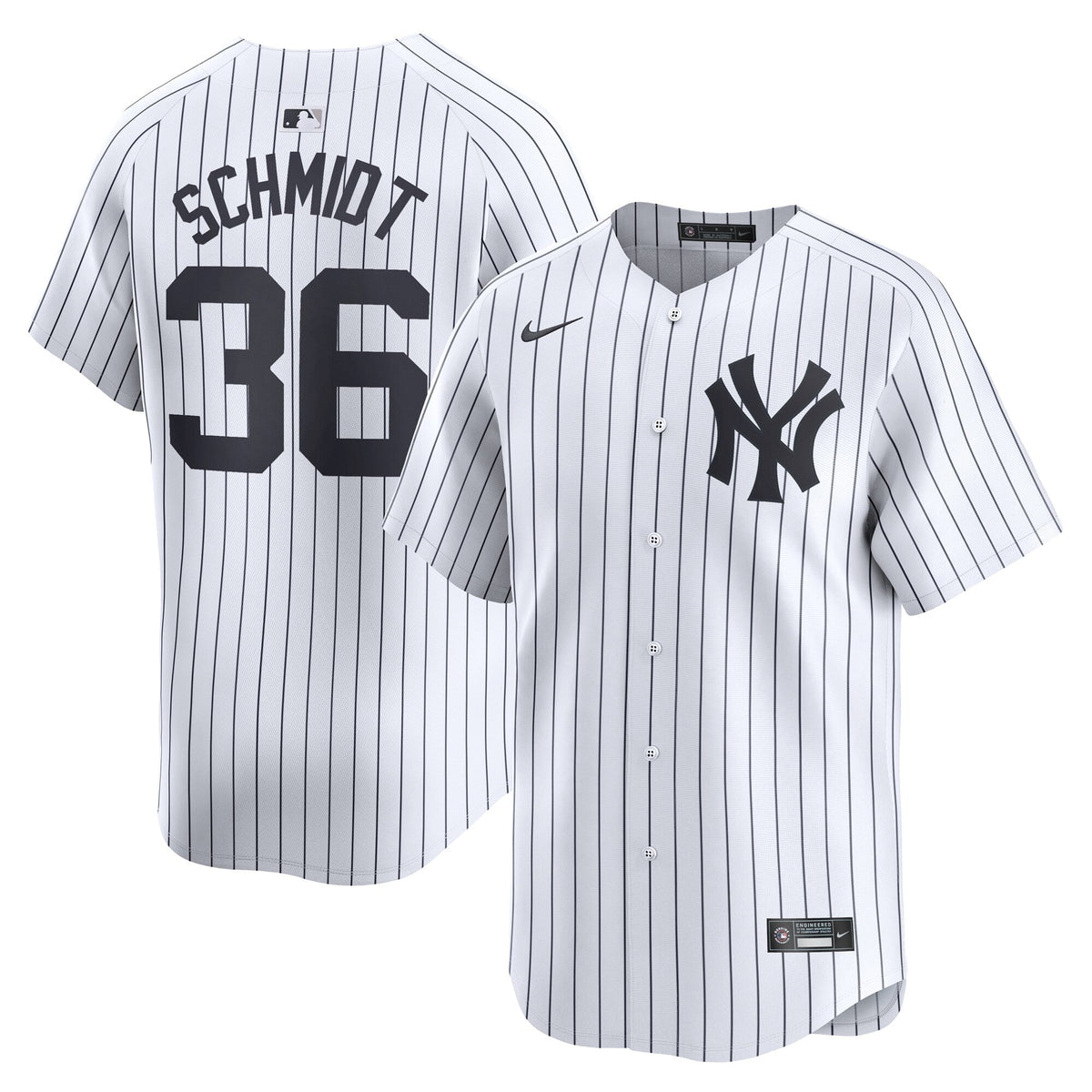 New York Yankees Clarke Schmidt White Home Limited Player Jersey product image 2, provided for visual reference and product