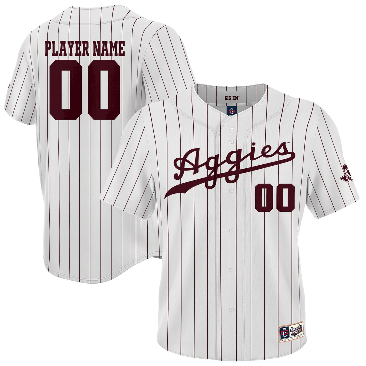 Texas A&M Aggies NIL Pick-A-Player Lightweight Baseball Jersey - White product image 2, provided for visual reference and