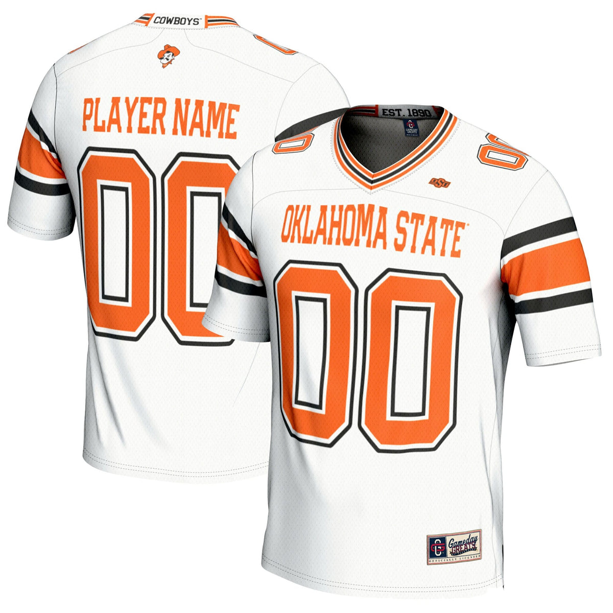 Oklahoma State Cowboys NIL Pick-A-Player Football Jersey - White product image 2, provided for visual reference and product
