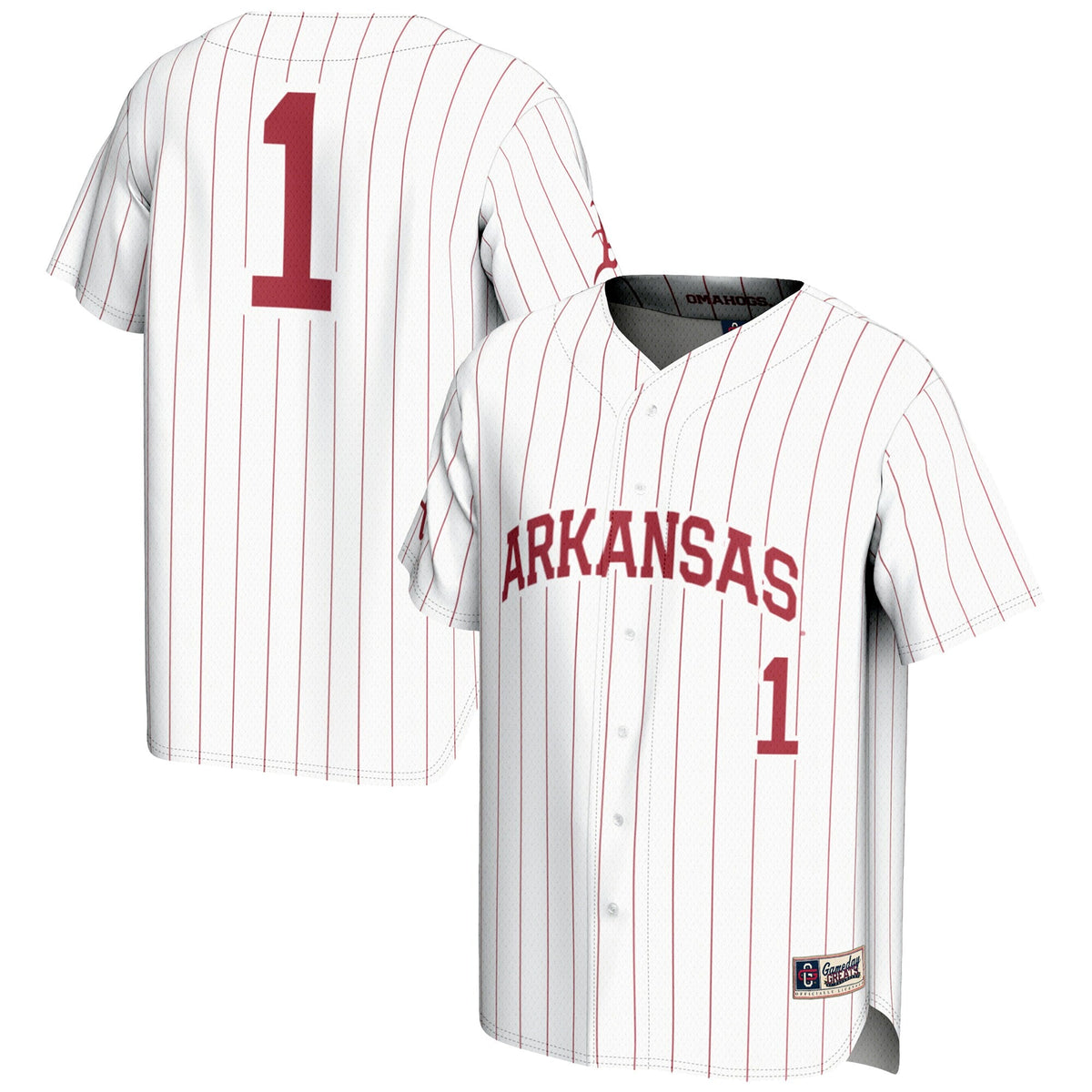 #1 Arkansas Razorbacks Lightweight Baseball Jersey - White product image 1, provided for visual reference and product detail