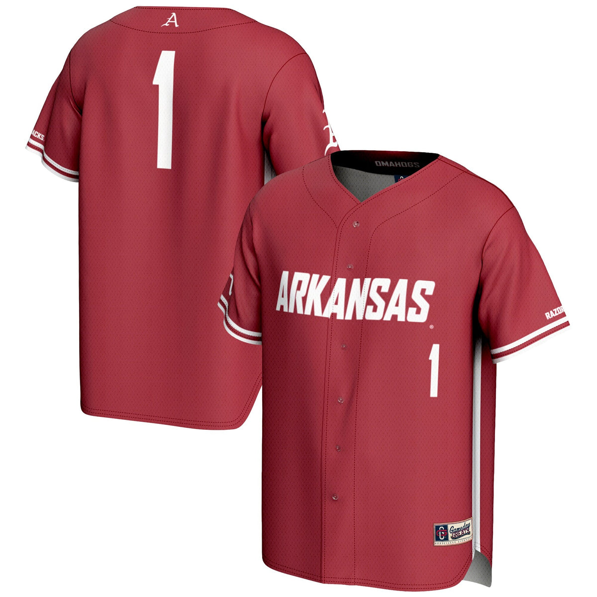 #1 Arkansas Razorbacks Lightweight Baseball Jersey - Cardinal product image 2, provided for visual reference and product